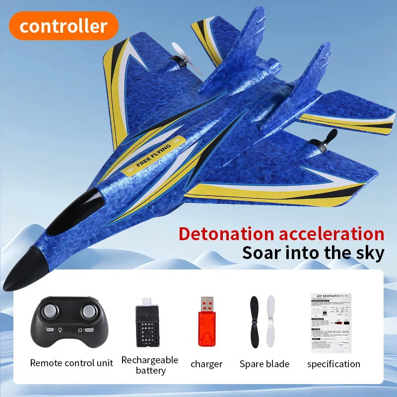 DWi RC Foam Airplane 2.4G Remote Control Glider Fighter Jet with Cool LED Light Toy Gift for Boys Kids Remote control aircraft