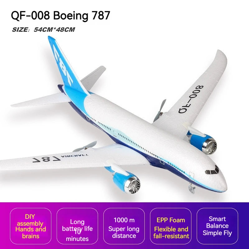 Qf008 Boeing 787 Three Channel Remote Control Aircraft Fixed Wing Foam Glider Aircraft Model Teaching Aircraft Introduction Toy