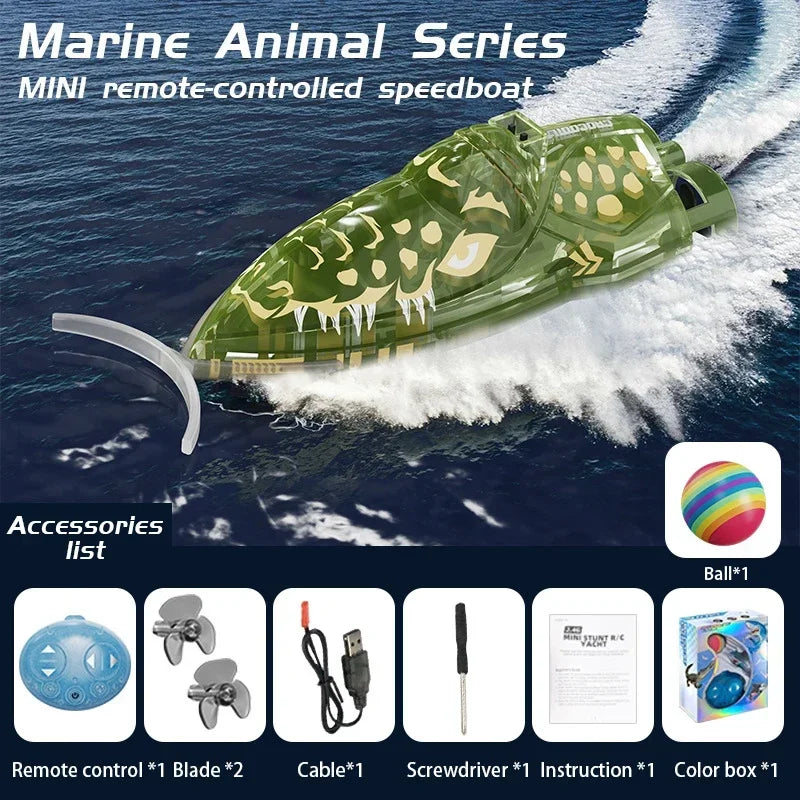 Rc Stunt Ship with Ball RC Shark Toy 2.4G Water Playing Remote Control Boat High Speed ​​Pushing Play Toys for Boys Kid Xmas Gifts