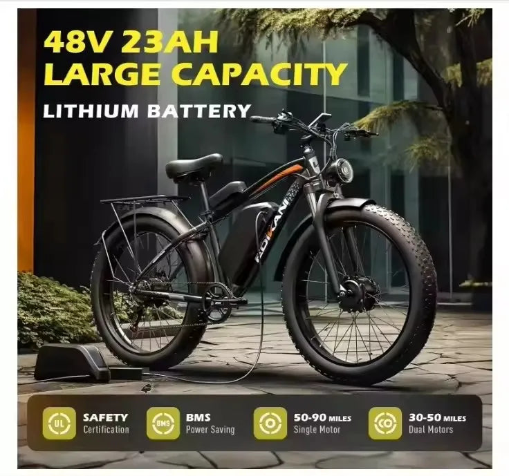 2025 New Electric Bike for Adult 2000W Peak 2500W Dual Motor 23Ah 35MPH Fastest Ebike 26x4.0 Fat Tire All Terrain Electric bicyc