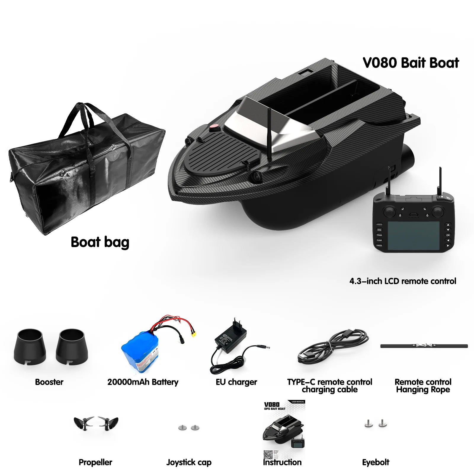 Flytec Official Store V080 Sonar GPS Bait Boat 12V 3KG 800M 180Points Auto Cruise Feeding Trawler RC Bait Boat with Fishfinder