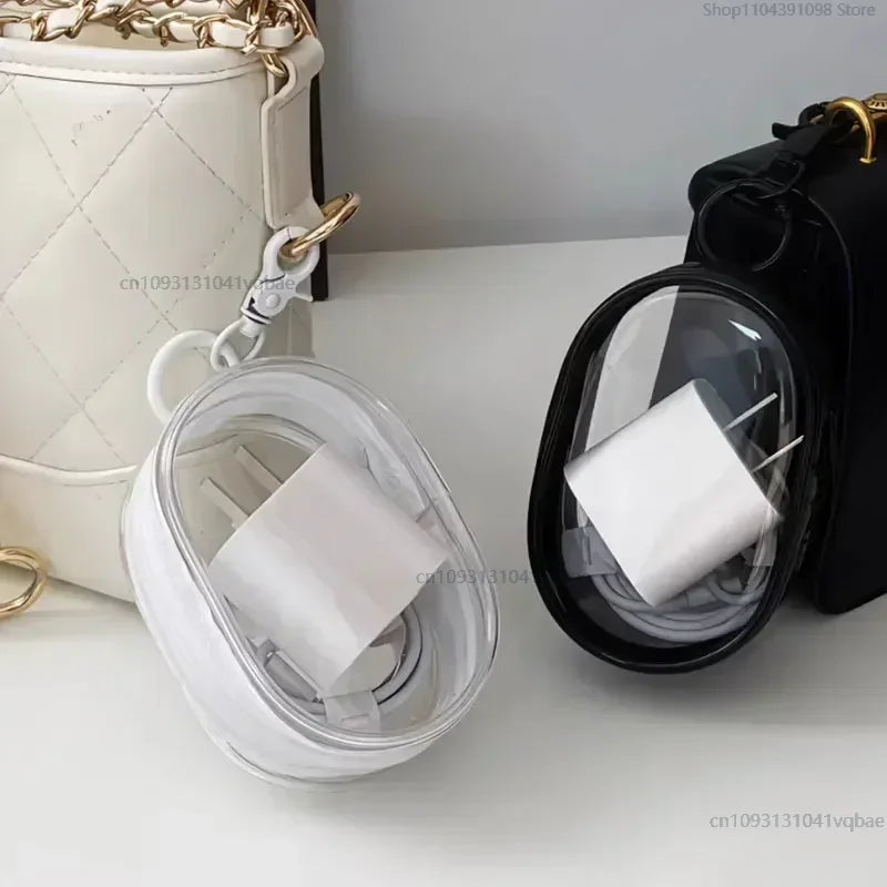 Portable Mini Clear Zipper Storage Bag Keychain Box Organizer For Earphones Chargers Gift Bag Transparent Organizer Bag