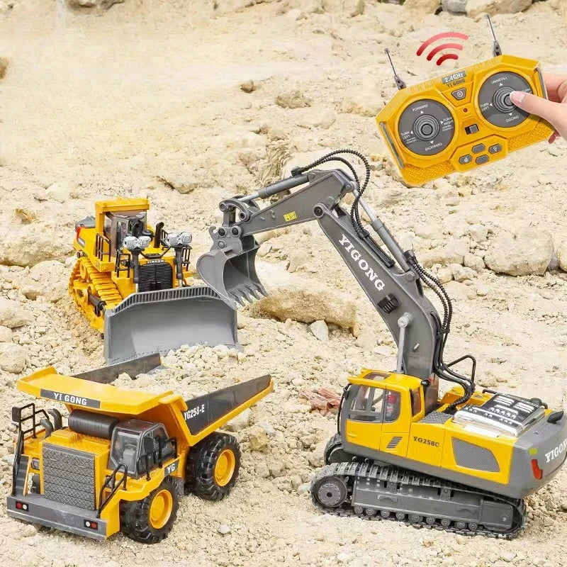 Remote Control Excavator Toy for Kids -2.4Ghz RC Construction Vehicle Truck Toy with Alloy Metal Cap, Light&amp;Sound