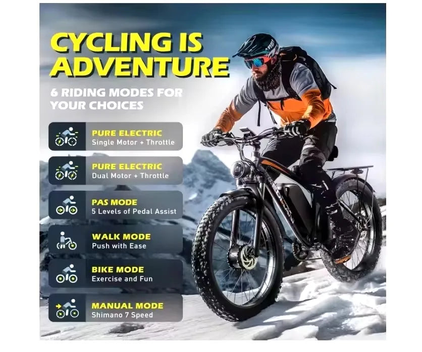 2025 New Electric Bike for Adult 2000W Peak 2500W Dual Motor 23Ah 35MPH Fastest Ebike 26x4.0 Fat Tire All Terrain Electric bicyc