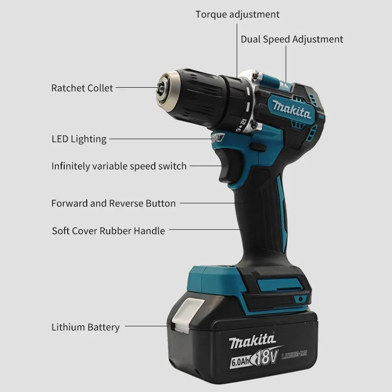 Original Makita DDF487 Cordless Driver Drill Brushless Electric Impact Screwdriver Rechargeable Power Tool 18V With battery