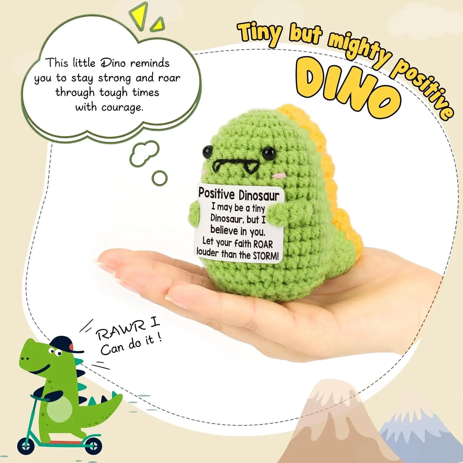 Positive Energy Pocket Hug Crochet Doll, Mini Handmade Knitted Plush Potato Turtle Vegetable Duck Funny Support Gift with Card