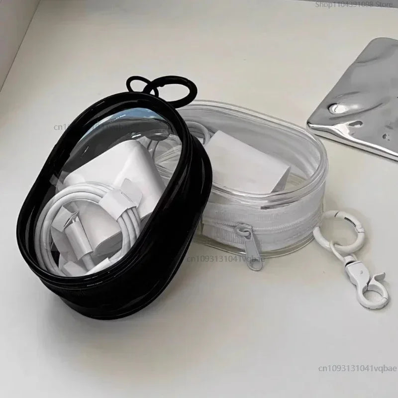 Portable Mini Clear Zipper Storage Bag Keychain Box Organizer For Earphones Chargers Gift Bag Transparent Organizer Bag