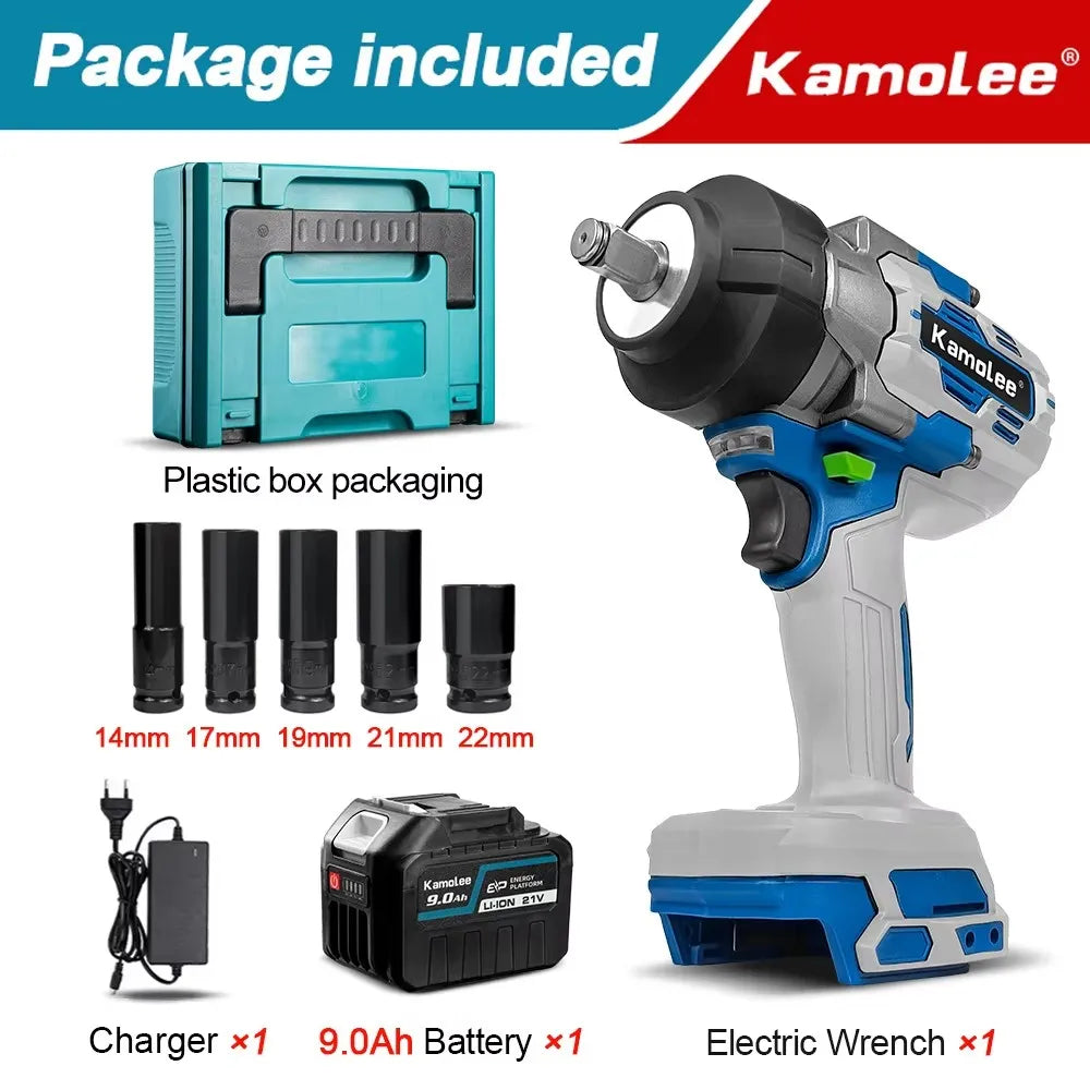Kamolee 3100NM High Torque Wireless Charging Wrench 1/2 Inch 21V-24V Brushless Electric Impact Wrench Repair Power Tool Set