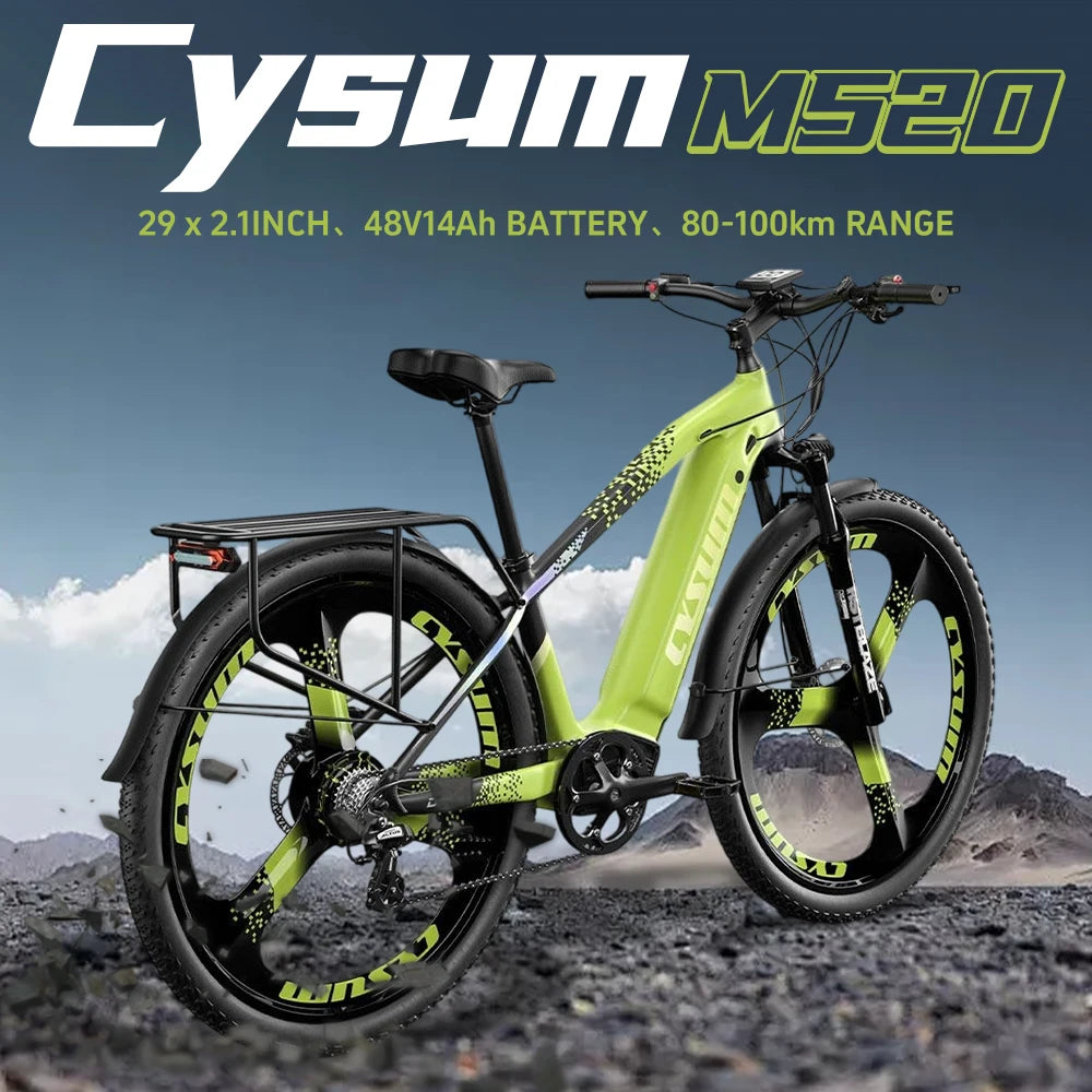 CYSUM Mountain E-bike 48V14AH Removable Lithium Battery 29Inch Integrated Wheel 100km Range Off-road Adults Electric Bicycle