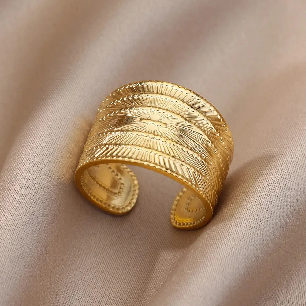 316L Stainless Steel Rings for Women Gold Color Multilayer Geometric Open Ring Vintage Waterproof Wedding Aesthetic Jewelry Gift