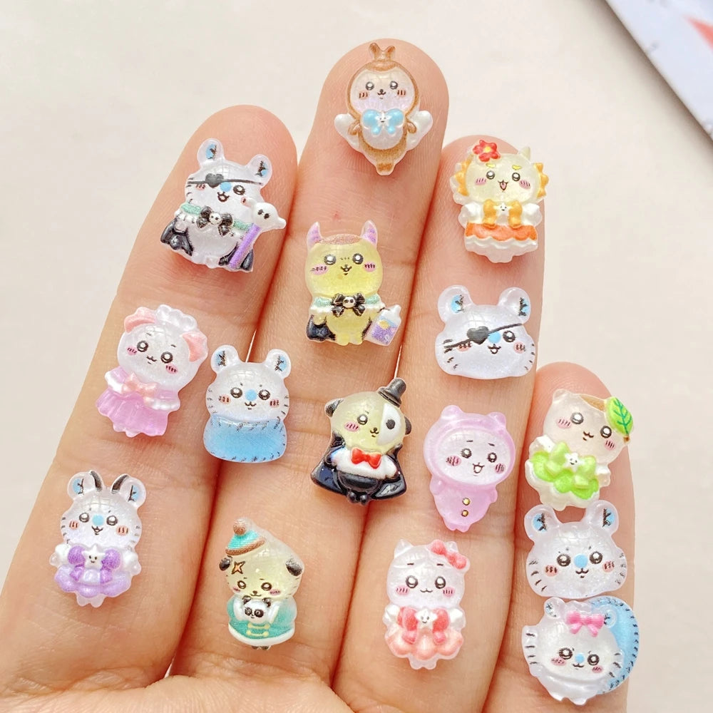 50pcs Resin Cartoon Mini Bees, Rabbits, Puppies Flatback Rhinestone Figurines Nail Art DIY Party Scrapbook Accessories Crafts