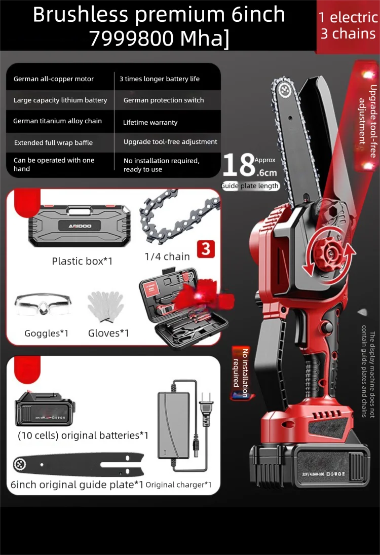 ZTEM 6inch Cordless Chain Saw Portable Brushless Electric Chainsaw Outdoor Wood Logging Pruning Cutting Machine Power Tool Sets