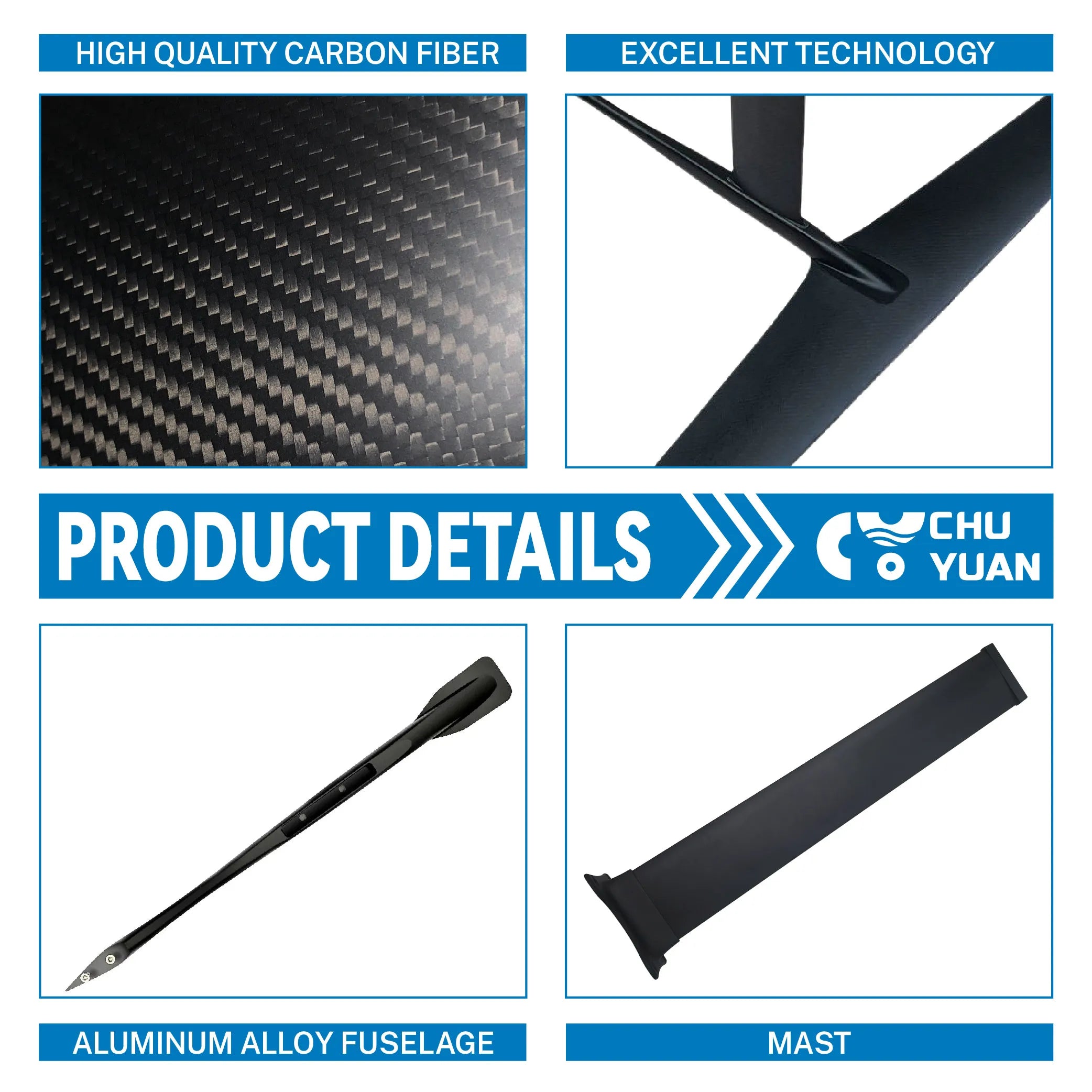 CY1700 High Quality Unisex Carbon Fiber Surfboard Wholesale Hydrofoil Windsurfing Water EFoil Wood Water Sports Equipment