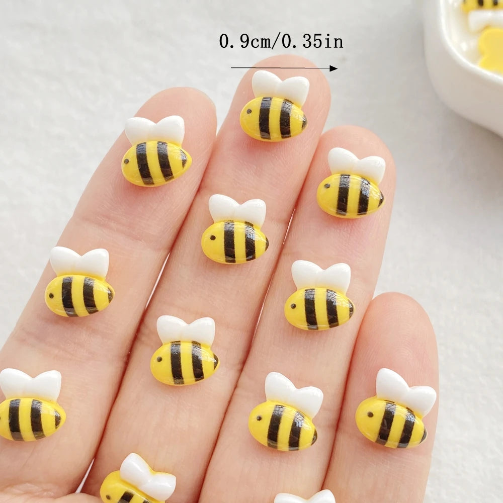 20Pcs Cute Mini Cartoon Bee, Honey Pot Nail Art Flat back Rhinestone Bead Scrapbook DIY Manicures Appliques Accessories Crafts