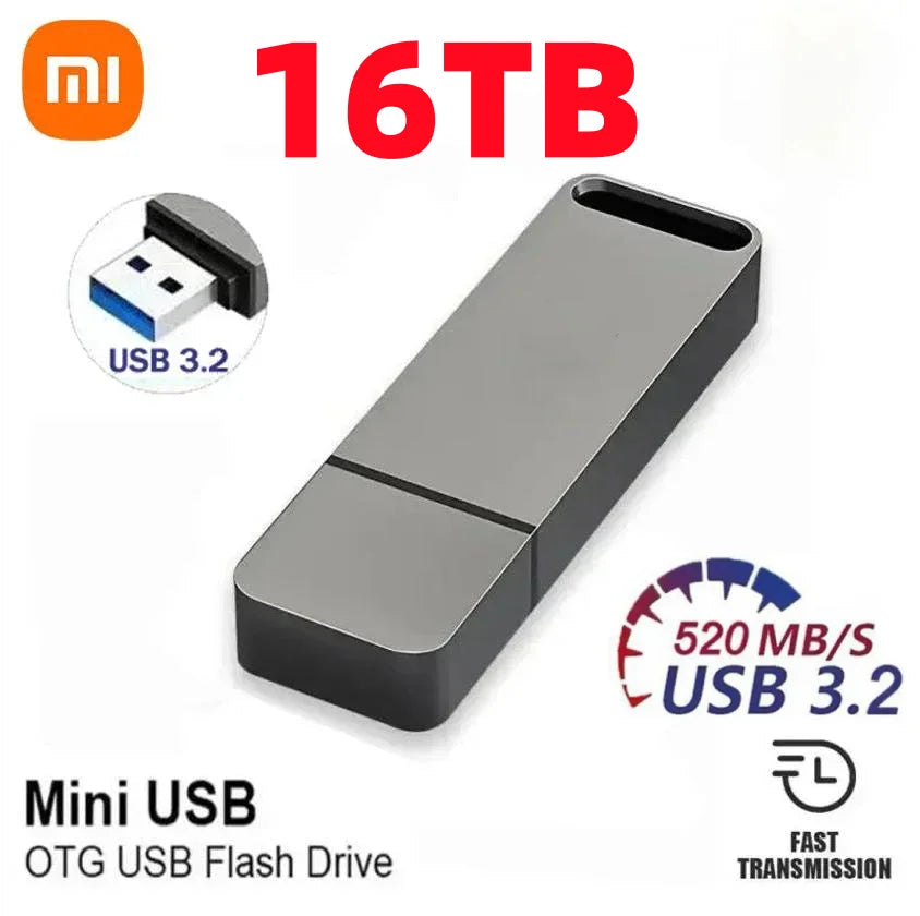 Xiaomi Mijia 16TB Flash Drive OTG USB3.2 High Speed ​​Transfer Pen Drive Key 8TB 4TB Portable Metal Memory Drive Waterproof