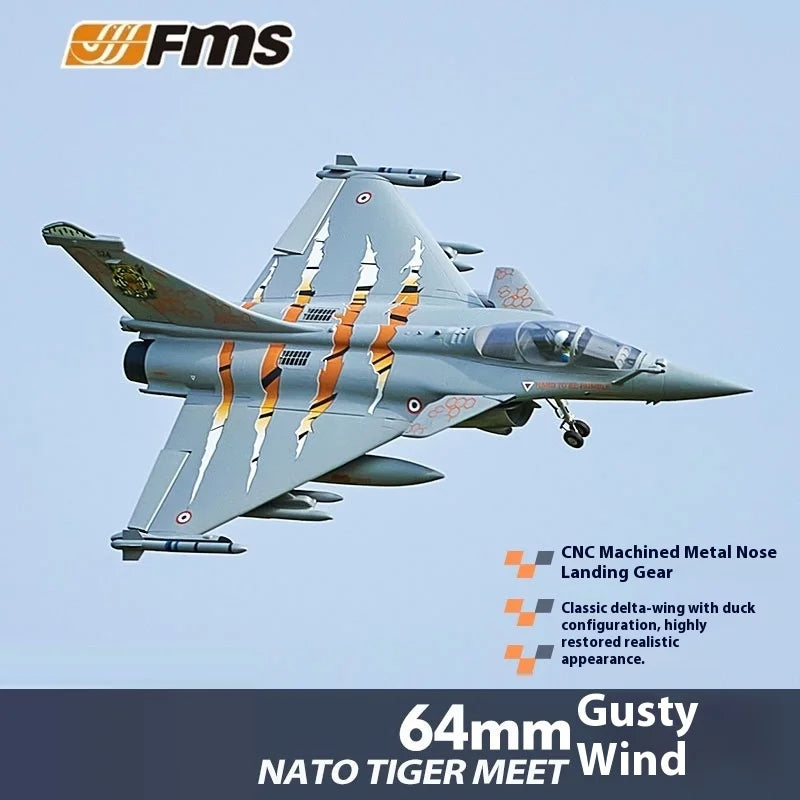 FMS 64mm EDF Rafale Realistic Attack Jet Fixed Wing RC Plane Electric Remote Control Model Aircraft for Adults Toys