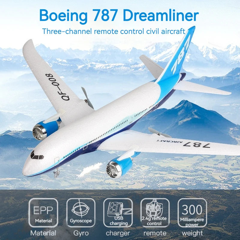 Qf008 Boeing 787 Three Channel Remote Control Aircraft Fixed Wing Foam Glider Aircraft Model Teaching Aircraft Introduction Toy