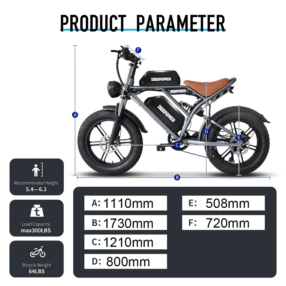 DEEPOWER S7PRO Off-Road Electric Bike 2000W 48V 60AH Battery All-Terrain Motorcycle Stylefor Oil Brake Adults Mountain Ebike