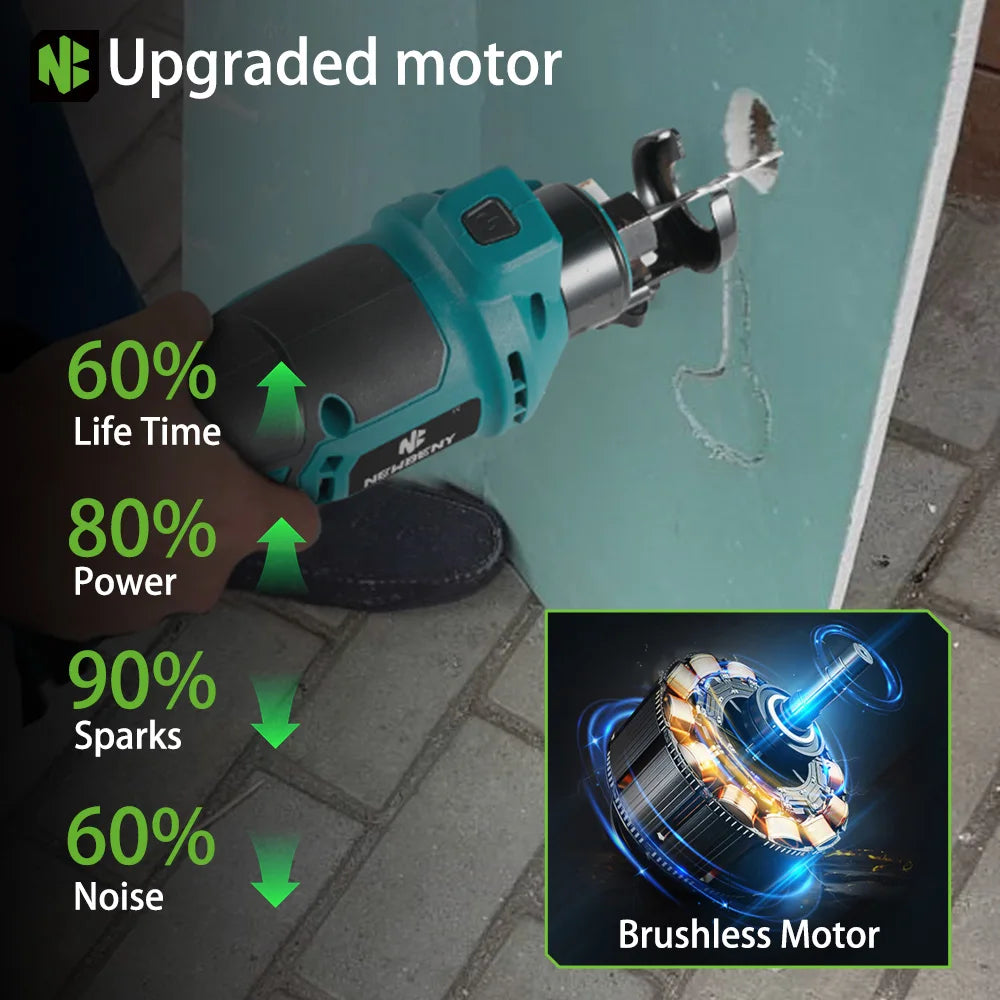 NEWBENY Brushless Drywall Cut Out Tool 30000RPM Cordless Cutting Saw Woodworking Cutter Power Tools Set For Makita Battery Pin