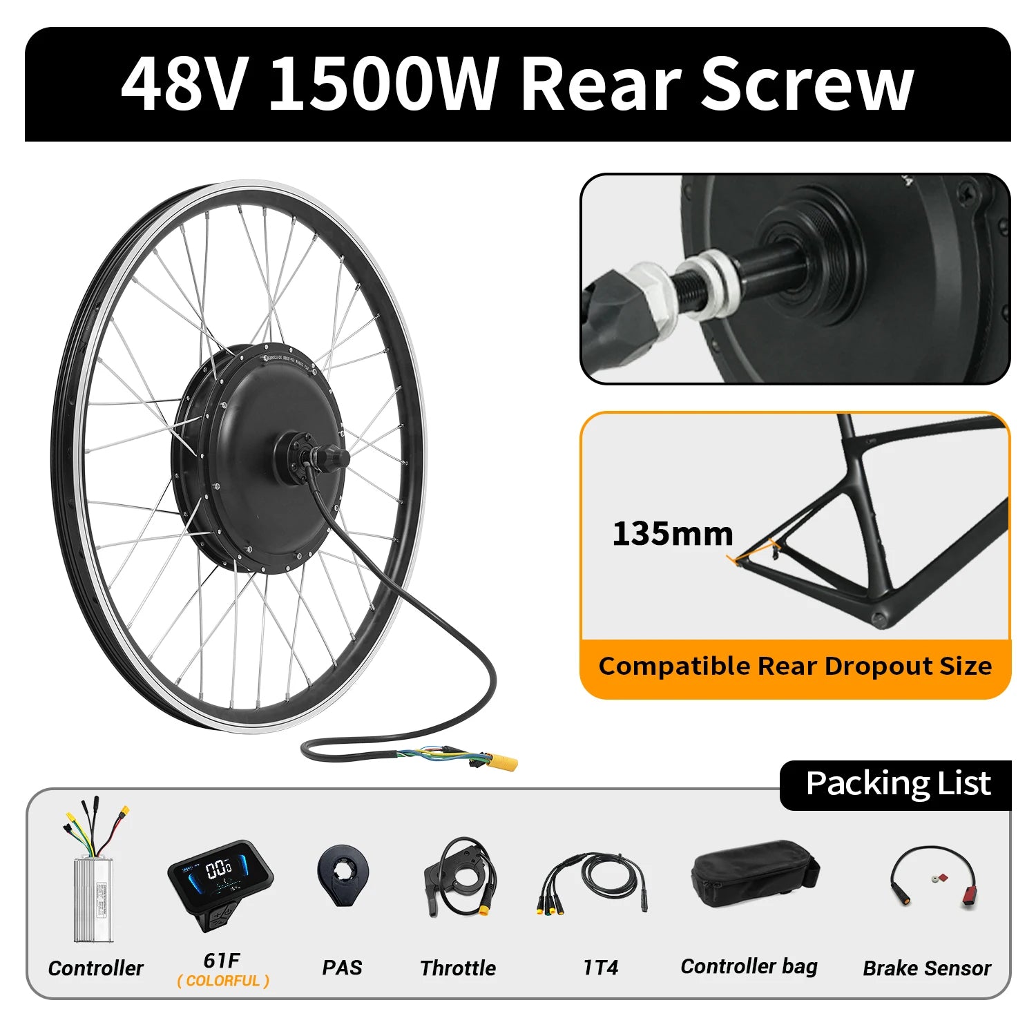 E Bike Conversion Kit 48V 1500W 1000W 36V 250W 500W Front Rear e-bike E Bike Wheel Hub Motor Electric Bicycle