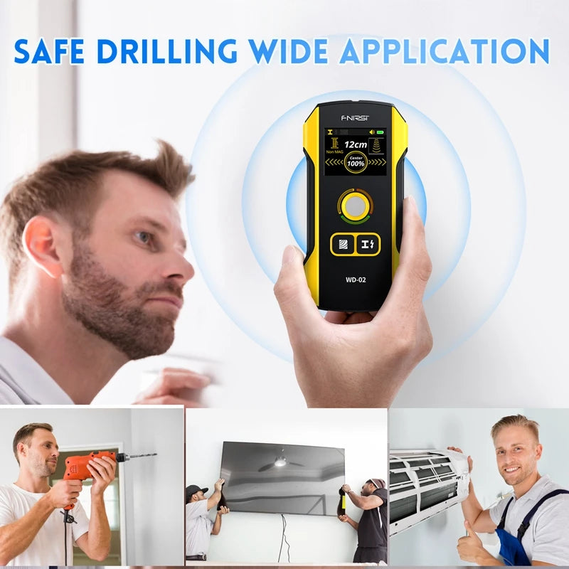 FNIRSI WD-02 Wall Detector Stud Finder Positioning Hole Upgraded TFT Display AC Live Cable Wires Metal Wood Scanner Rechargeable
