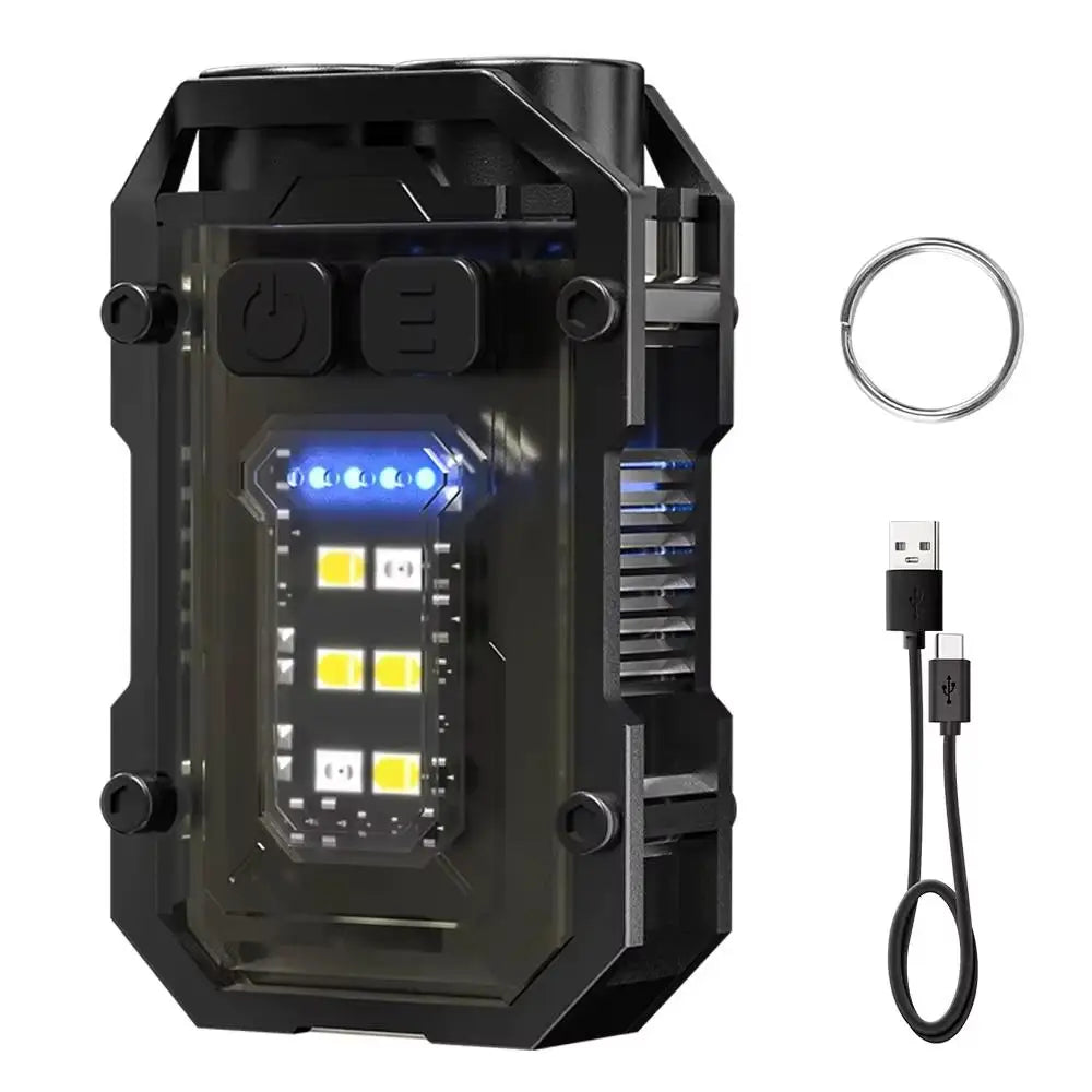 High Power EDC Keychain USB Rechargeable LED Flashlight Tactical Self Defense Torch COB Side Light Waterproof Camping Work Lamp