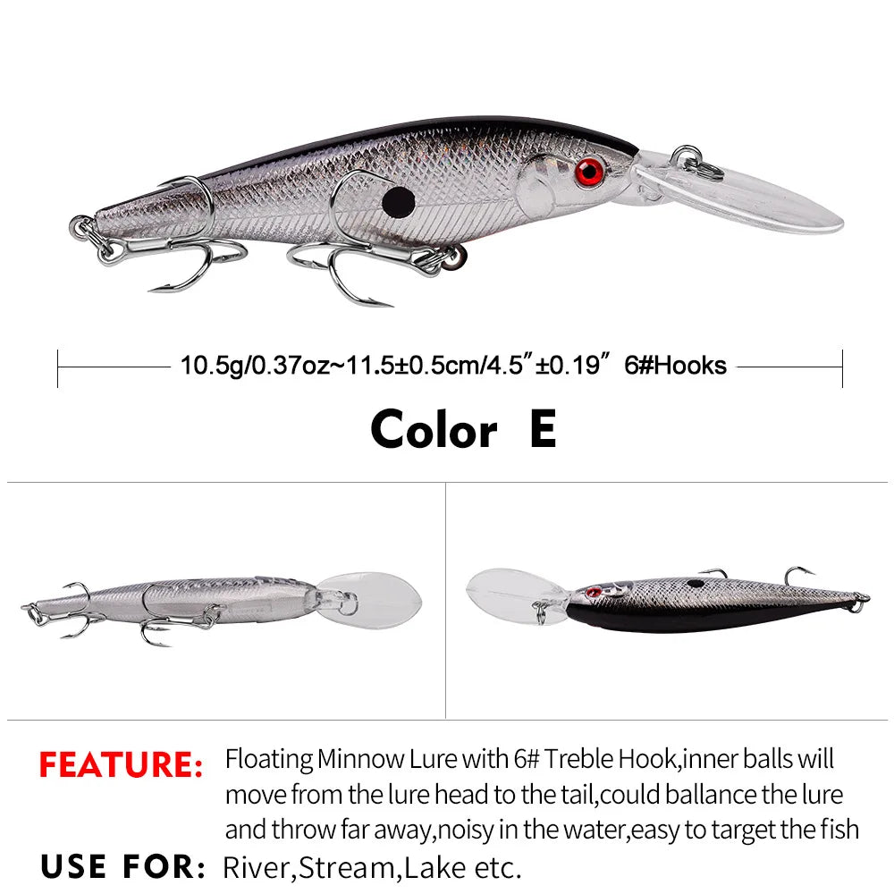 PROBEROS 1PCS Minnow Fishing Lure 11cm 10g Floating Hard Wobbler Bait Crankbait Carp Striped Bass Pesca Fishing Tackle SwimBait