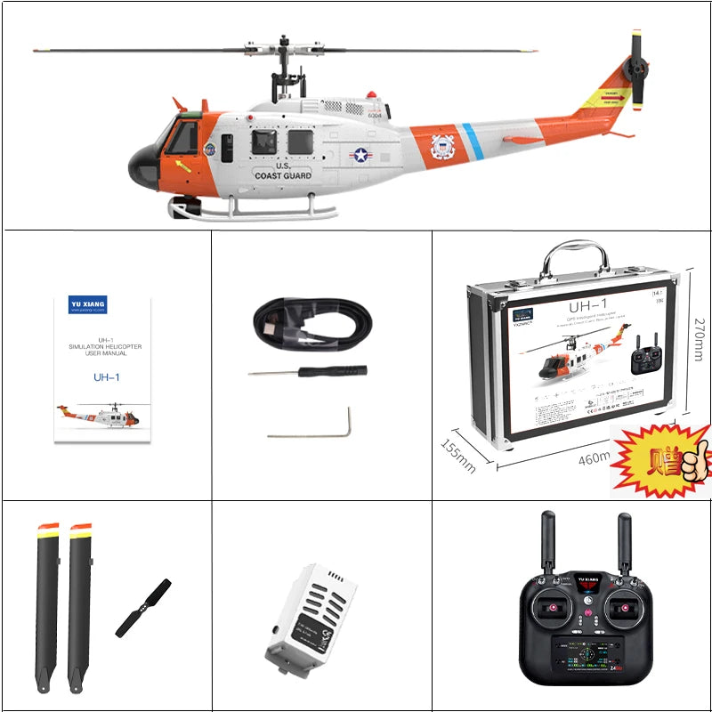 Yuzuru F07S Remote Control Combat Helicopter Uh-1 Huey Model Airplane Realistic RC Toy for Ages 14+ Birthday Gift