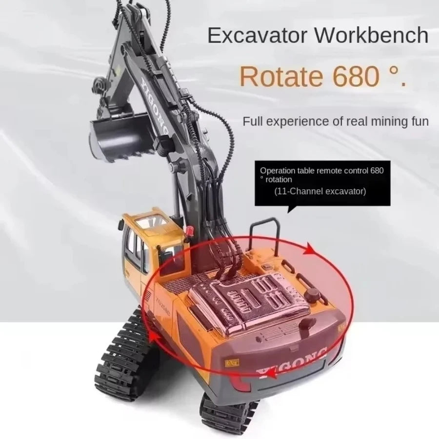 Remote Control Excavator Toy for Kids -2.4Ghz RC Construction Vehicle Truck Toy with Alloy Metal Cap, Light&amp;Sound