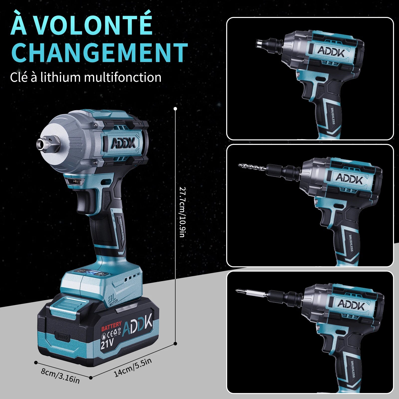 OBBGGNT 550N.m Cordless Impact Wrench,21V High Torque Brushless Impact Wrench,6 Speed Electric Tool Set with 4.0mAh Battery