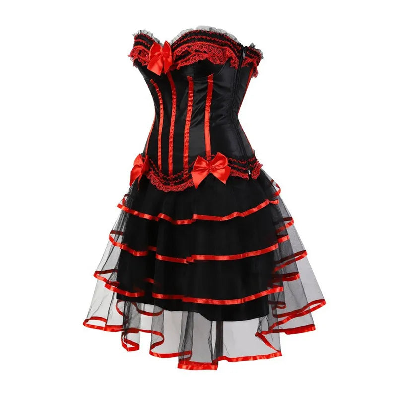 burlesque corset dress and skirt set costumes vintage striped floral lace dress corset bustier tank top for women plus size blue