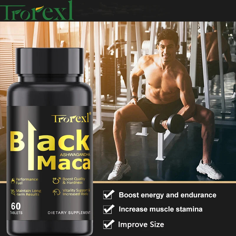 Organic Black Maca Pills 60 Tablets Men Enhancing Supplement Improve Size Endurance Promotes Healthy Energy