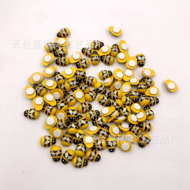 100Pcs Mini Wooden Ladybird Ladybug Self-adhesive Sticker Children Painted DIY Crafts Fairy Garden Figurine Miniature Home Decor