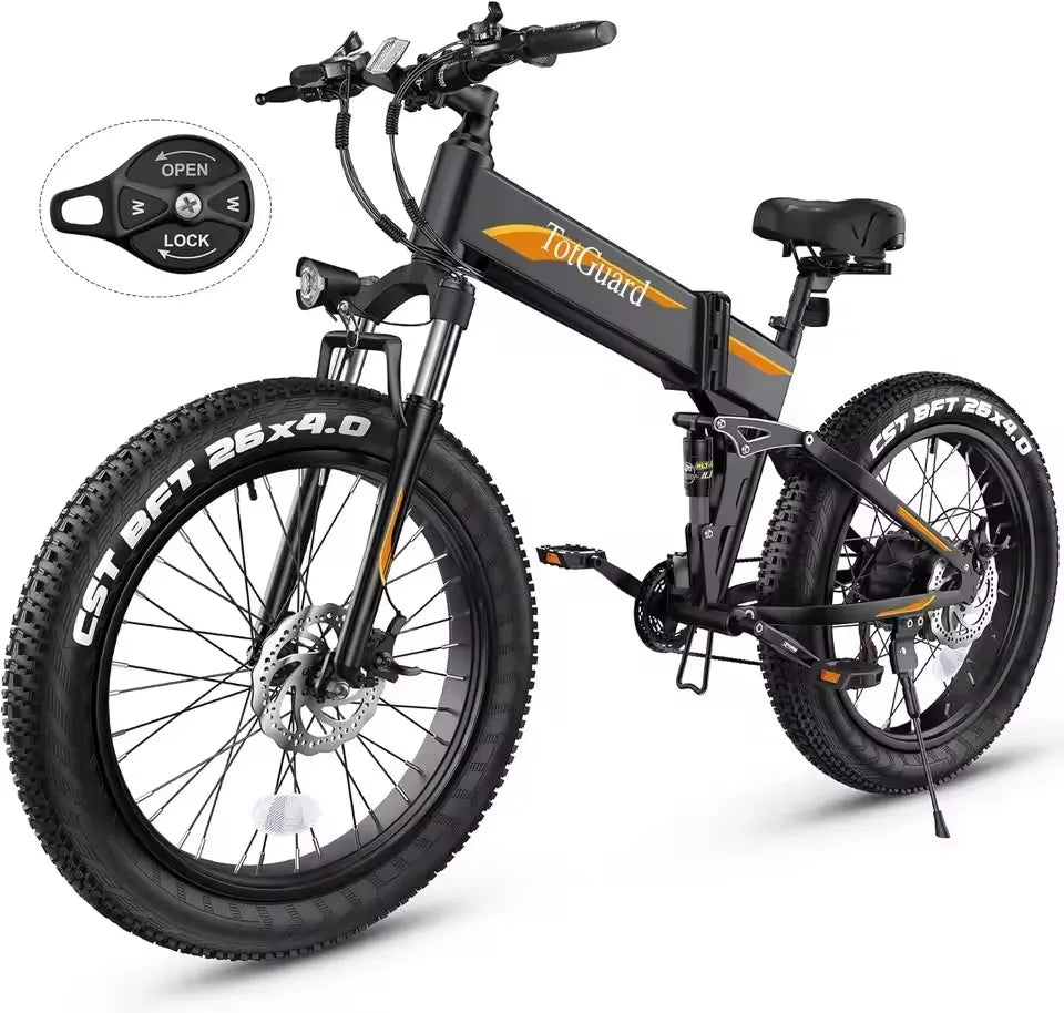 26" x4.0 Fat Tire Electric Bike, Folding Electirc Bike for Mountain Commuter, 500W Motor 21.6 MPH, Ebikes for Adults