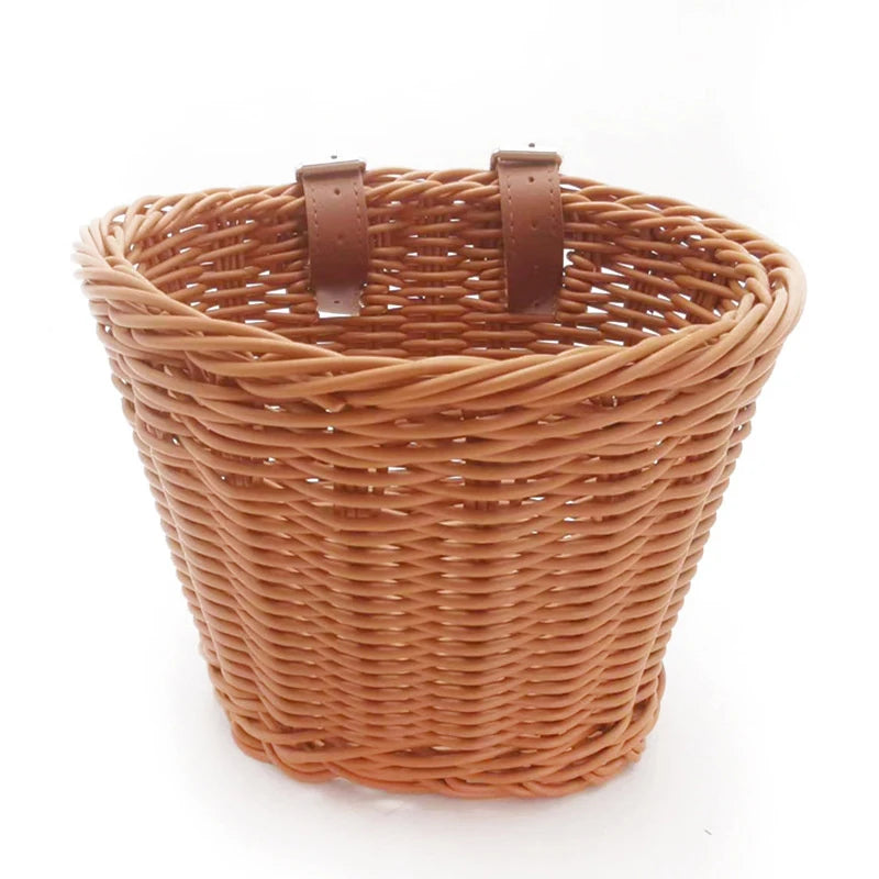 Bicycle Basket Rattan Woven Bike Storage Front Handlebar Basket Removable Waterproof Bicycle Pannier Basket Kid Bike Carrier Bag