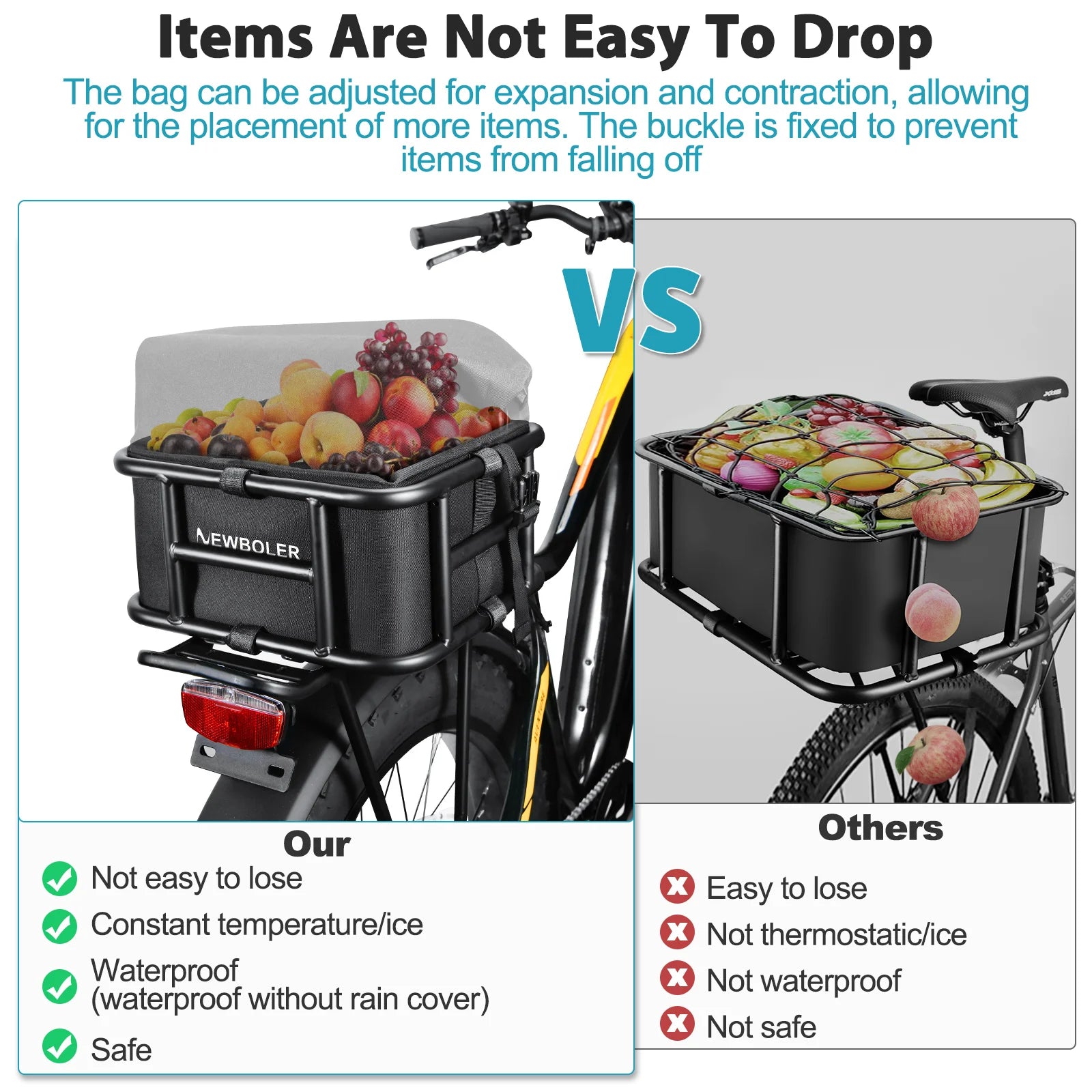 Rear Bike Basket Bicycle Cargo Rack Bag Large Capacity Fron E-Bike Basket Bike Baskets Rear Rack  for Outdoor Travel Shopping