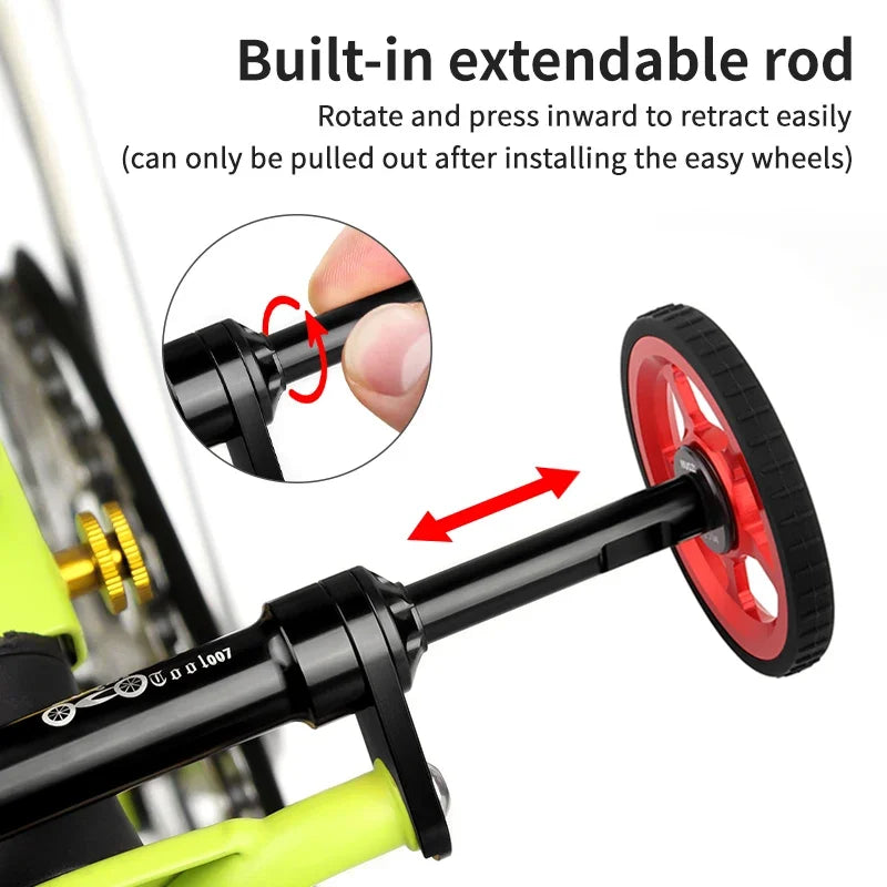 MUQZI Eazy Wheel and Extender Telescopic Mounting Axle Rod Kit Compatible with Brompton Folding Bike