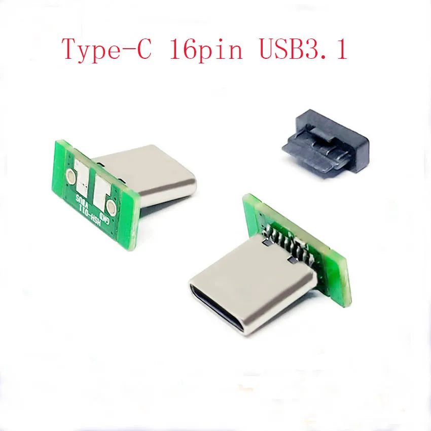 1PCS USB 3.1 Type C Vertical Patch Board 16pin 4 /2Welding Wire Data Band PCB USB Board Male Head 16P Usb C Connector