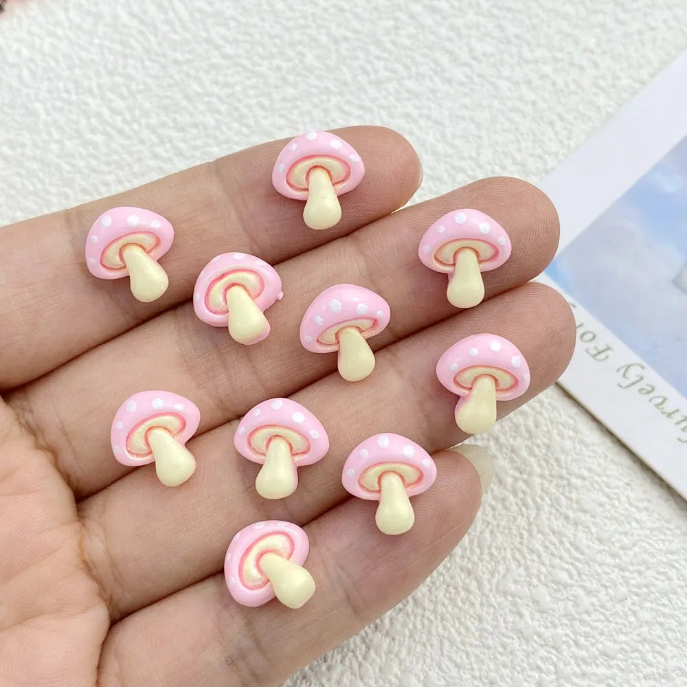 30Pcs New Cute Resin Small Mushroom  Flat Back Ornament Jewelry Making Manicure Hairwear Accessorie