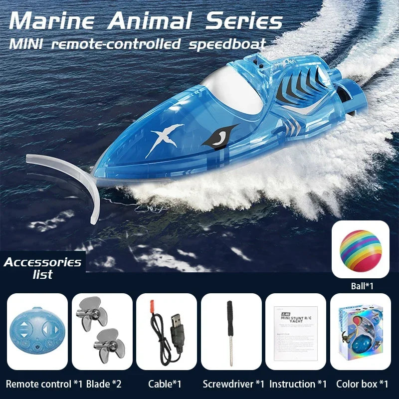 Rc Stunt Ship with Ball RC Shark Toy 2.4G Water Playing Remote Control Boat High Speed ​​Pushing Play Toys for Boys Kid Xmas Gifts