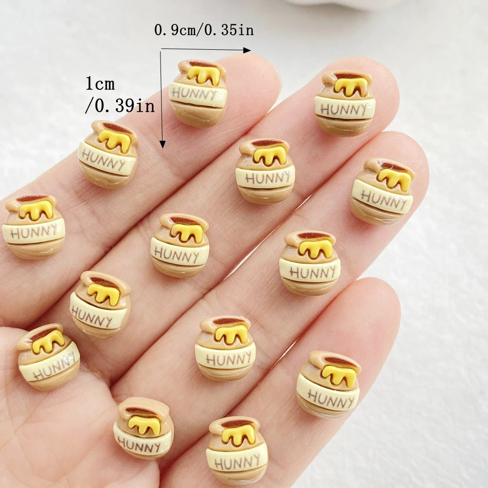 20Pcs Cute Mini Cartoon Bee, Honey Pot Nail Art Flat back Rhinestone Bead Scrapbook DIY Manicures Appliques Accessories Crafts