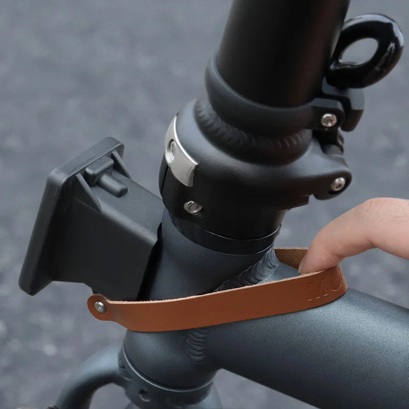 MUQZI Front Bag Quick Release Cowhide Handle Pull Ring Compatible with Brompton Folding Bicycle Bag Carrier