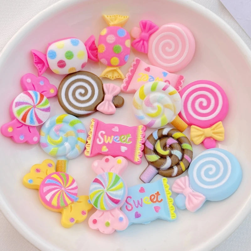 20Pcs New Cute Resin Candy, Lollipop Series Flat Back Scrapbooking DIY Jewelry Craft Decoration Accessories