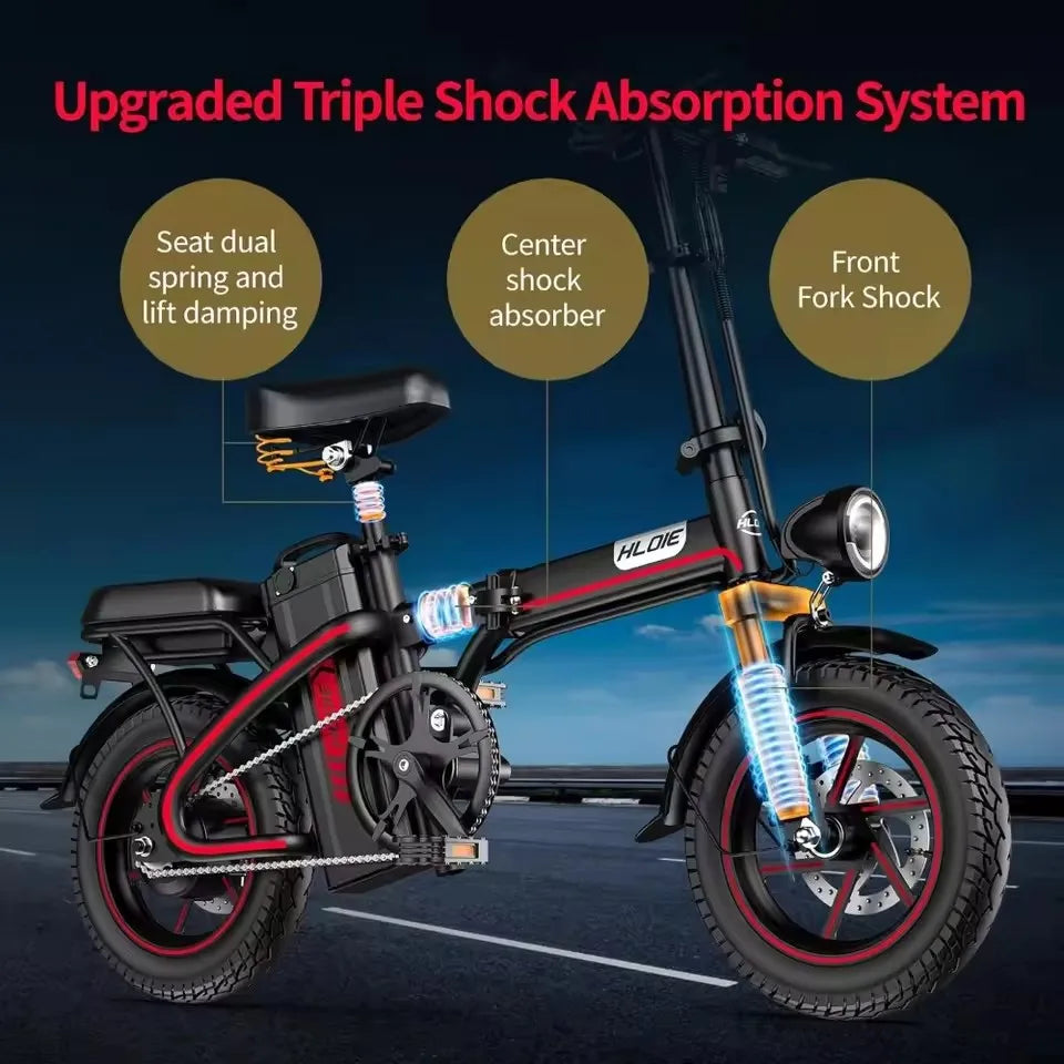 Folding Electric Bike for Adults, 500W Motor, 25MPH Max Speed Ebikes, 48V 17AH Removable Battery, Up to 42 Miles, 14" Fat Tire