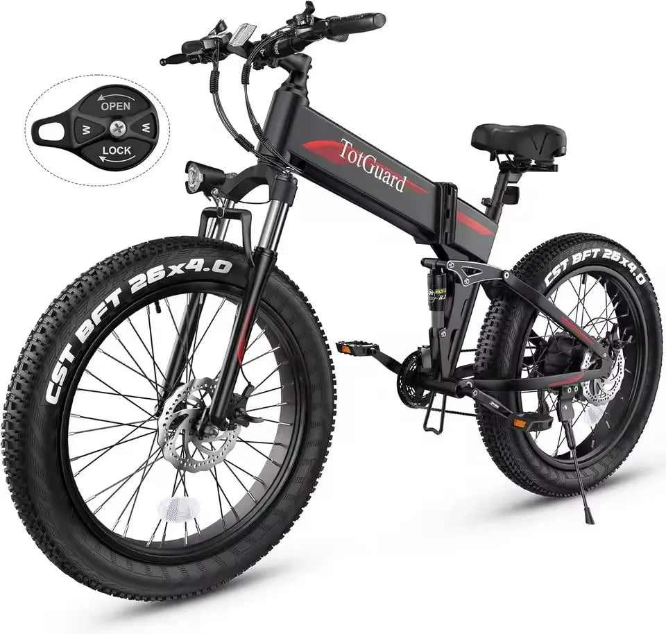26" x4.0 Fat Tire Electric Bike, Folding Electirc Bike for Mountain Commuter, 500W Motor 21.6 MPH, Ebikes for Adults
