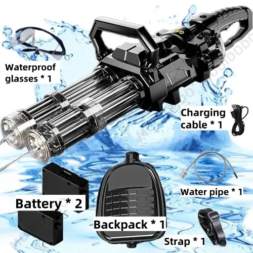 Automatic Gatling Water Gun Toy Rotating Double Barrel With Lighting Water Bag Continuous Shooting Fire Outdoor Toys for Kids