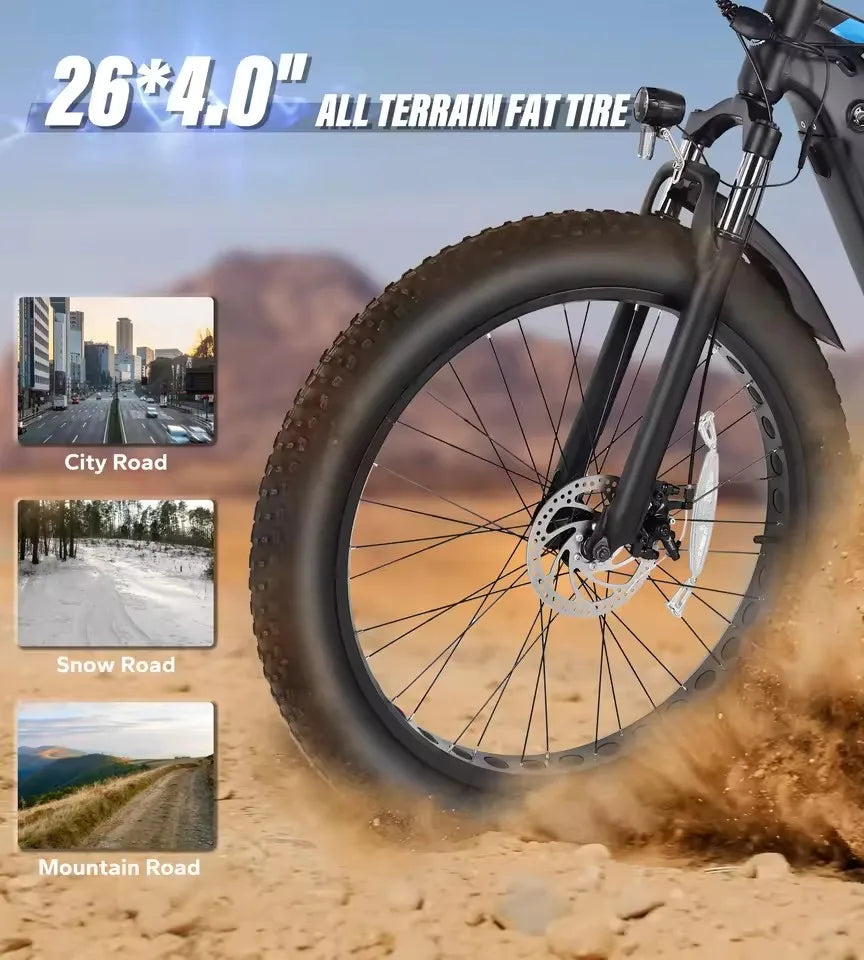 EU UK Warehouse Stock 48V 18AH Electric Assist Bicycle 26Inch Fat Tires Dirt Ebike for Men