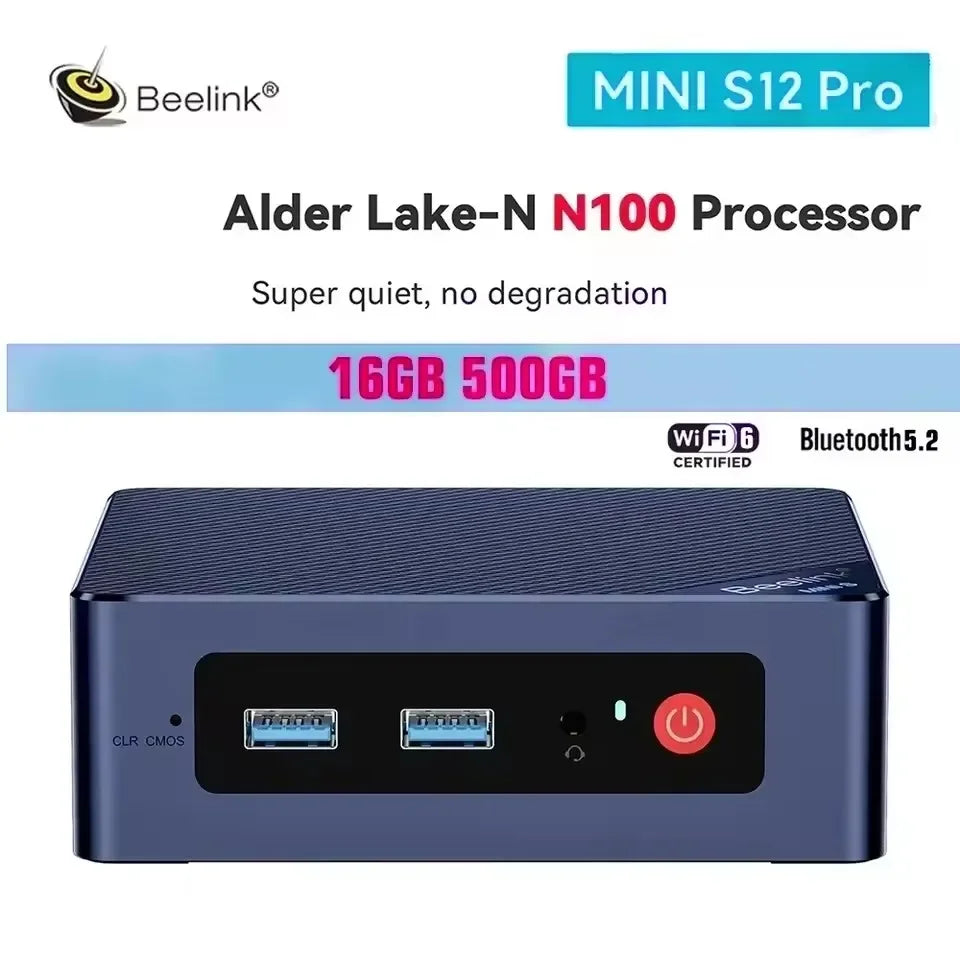 Beelink S12 Pro Intel Alder Lake N100 N95 N5095 Mini Pc DDR4 16GB 500GB Wifi6 BT5.2 Diy Desktop Gaming Computer