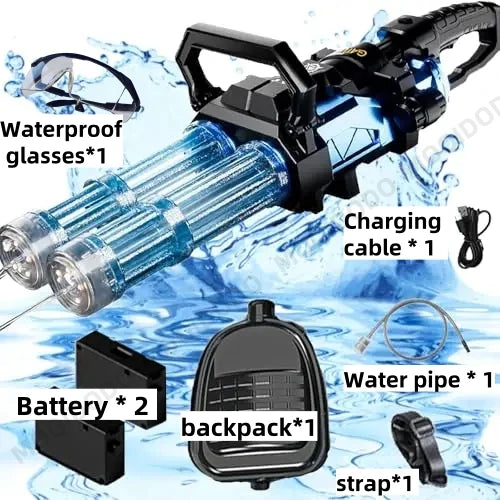 Automatic Gatling Water Gun Toy Rotating Double Barrel With Lighting Water Bag Continuous Shooting Fire Outdoor Toys for Kids