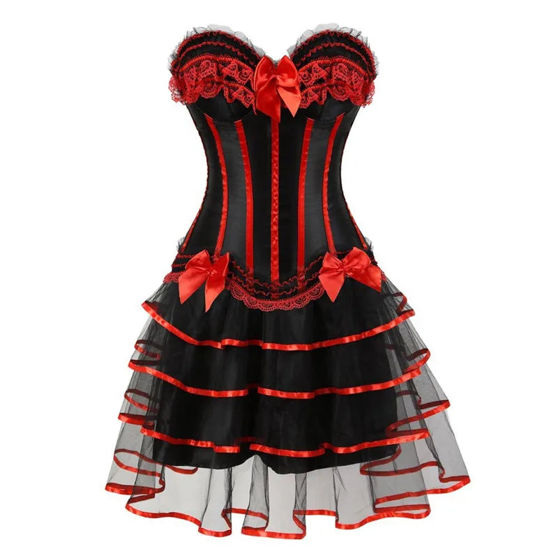 burlesque corset dress and skirt set costumes vintage striped floral lace dress corset bustier tank top for women plus size blue